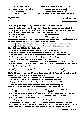 Đề thi thử THPT Quốc gia môn Vật lí - Mã đề 004 - Năm học 2019-2020 - Trường THPT Lê Quý Đôn